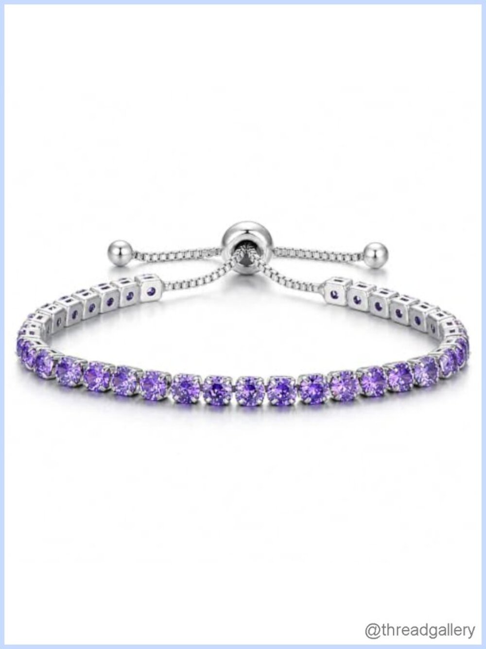 925 Sterling Silver Tennis Bracelet Cubic Zirconia Adjustable Bolo
